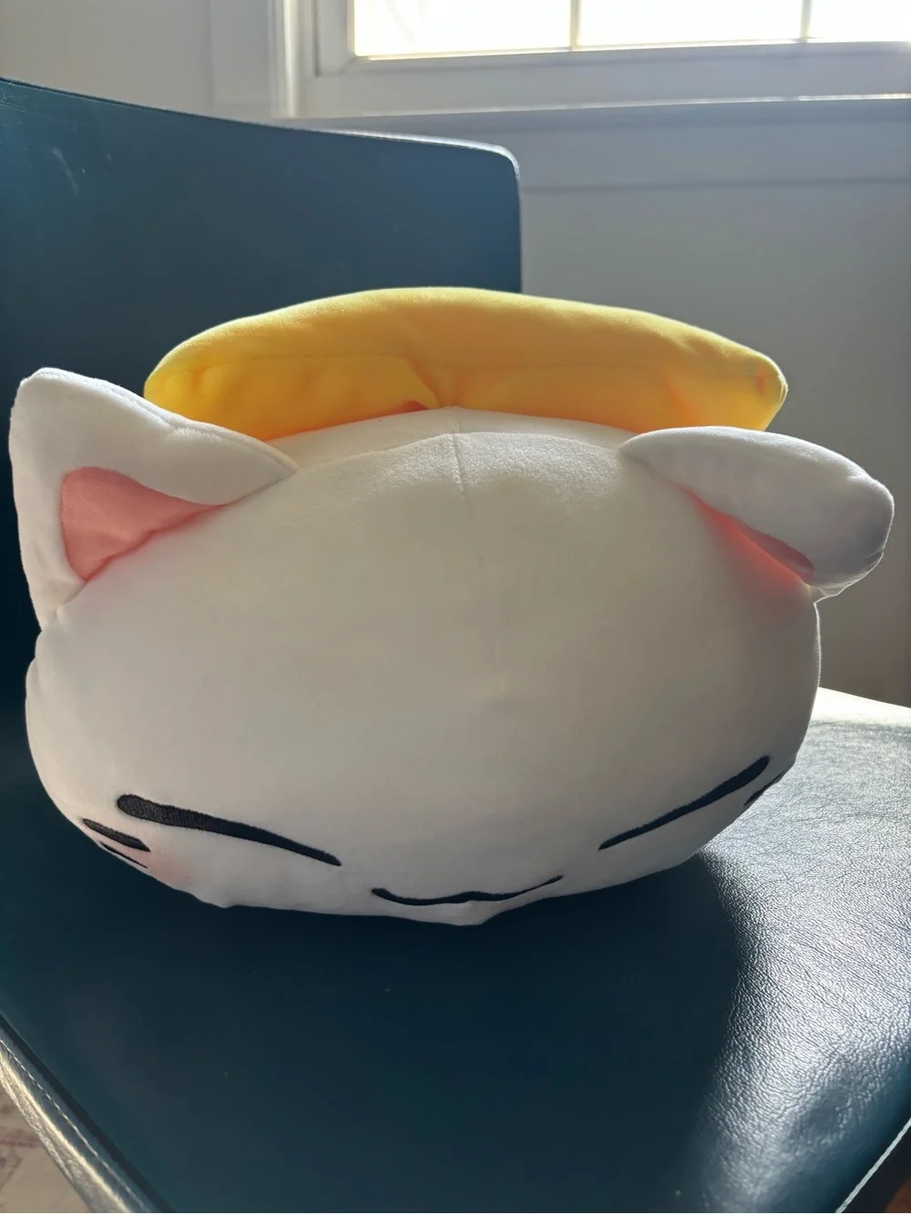 Plush White Cat Toy with Pink Ears for Cats